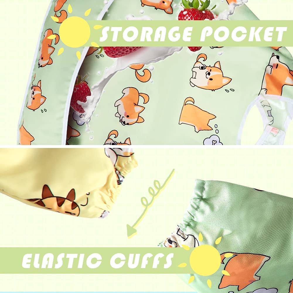Little Dimsum Full Sleeved Feeding Bib 2 Pack,Baby & Toddler Waterproof Bib Apron,Food Protection Large Pocket Eating Smock 6-48 Months (Little Puppy/Little Cat) - Image 2